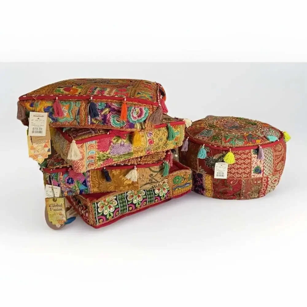 NWT Bohemian, Ethnic, Eclectic, Moroccan,4 Pillows&Pouf Ottoman boho-chic vibe